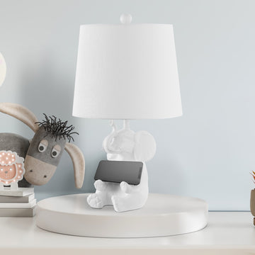 Kairi 21" Modern Shabby Chic Resin/Iron Happy Elephant LED Kids' Table Lamp with Phone Stand - JONATHAN Y